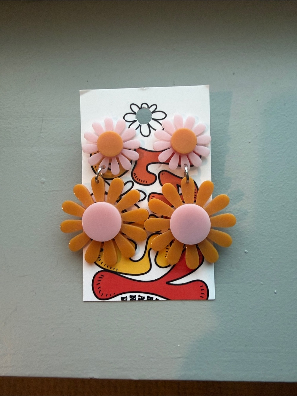 Boutique Flower Drop Earrings Pink and Mustard